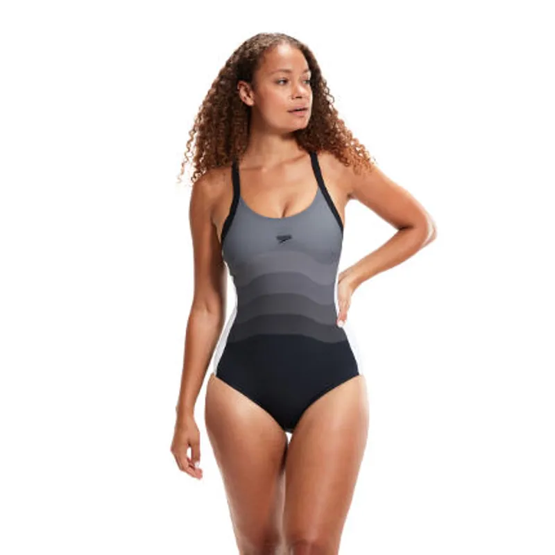 Speedo Women's Shaping Printed Entwine 1 Piece Black/White-1